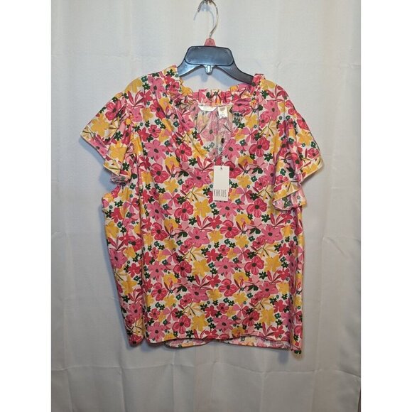 kaktus Tops - Kaktus Women's Floral Spring Colored Short Sleeve Blouse Size XXL